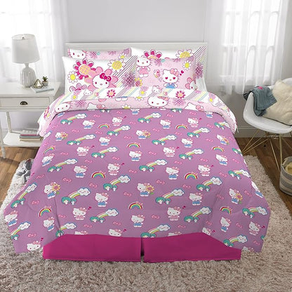Franco Kids Bedding Super Soft Comforter and Sheet Set with Sham, 7 Piece Full Size, Hello Kitty(Prints may vary)