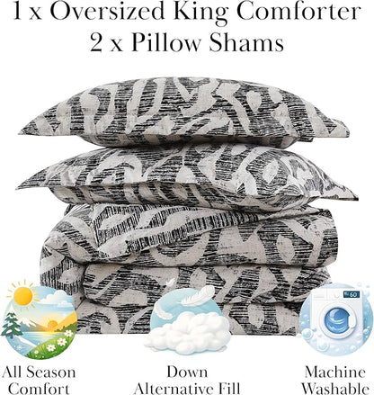 Southshore Fine Living, Inc. Oversized King Size Comforter Bedding Set, Down Alternative Filling, Modern Abstract Bed Spread, California/King Comforter & Matching Shams, Slate Khari