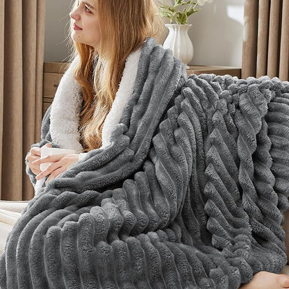 Bedsure Sherpa Throw Blanket for Couch - Super Soft, Cozy Fleece Thick Warm Throw for Winter, GentleSoft Plush & Fluffy Gift Blanket for Men, Room Decor, Dark Grey, 50x60 Inches