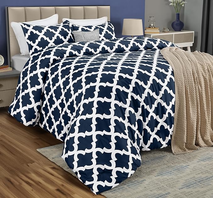King Comforter Set 3 Piece Navy by Utopia Bedding, Printed Comforters King Size, Bedding Comforters Sets, Down Alternative Soft Bed Set, 1 Comforter (90 x 102 inches) 2 Pillow Shams (20 x 36 inches)