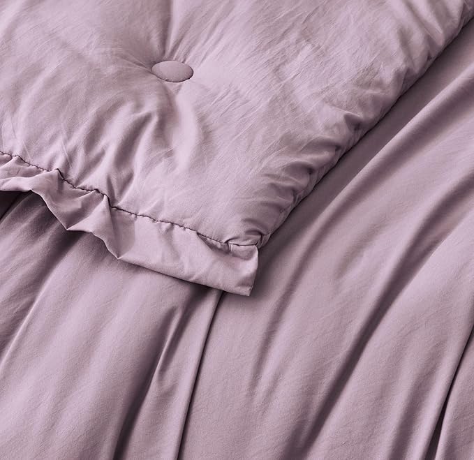 Chezmoi Collection Nora Mauve Comforter Set Full Size 3-Piece Fluffy Soft Stone-Washed Ruffled Shabby Chic Bedding for All Season