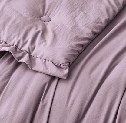 Chezmoi Collection Nora Mauve Comforter Set Twin Size 2-Piece Lightweight Soft Stone-Washed Ruffled Shabby Chic Bedding for All Season