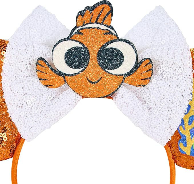 Mouse Ear Headbands, Sparkle Mouse Ears for Women Girls Adult Kids, Cartoon Sequin Headband Park Ears Trips Cosplay Costumes Accessories (Nemo)