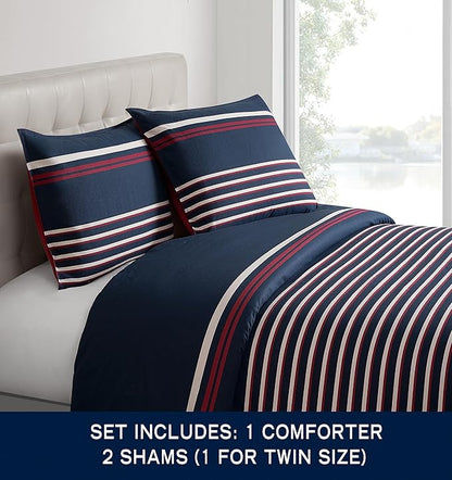 Nautica - Twin Comforter Set, Cotton Reversible Bedding with Matching Sham, Medium Weight for Year Round Use, Oeko-Tex Certified, Dorm Essentials (Mineola Navy)