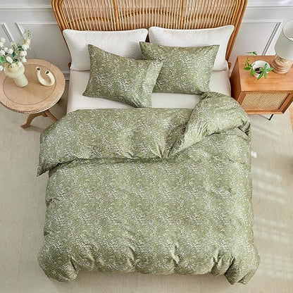 Full Size Bedding Comforter Sets (1 Comforter + 2 Pillowcases) for Bedroom Boho Premium Microfiber 3 Pieces Comforter Set Washable for All Ages, Army Green, 80''x90''