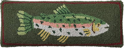 Camp Wandawega Trout Wool Hook Throw Pillow, Vintage Lodge Decorative Pillow, Oblong 8x22