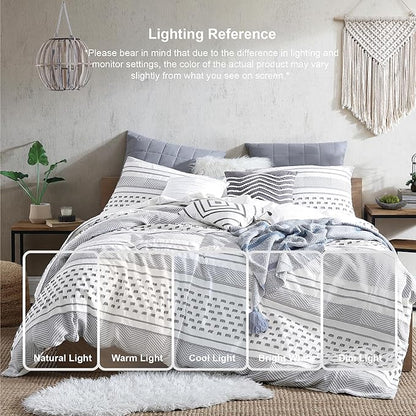 Swift Home Atayal 100% Cotton Herringbone & Clip Jacquard Bedding 5-Piece Comforter Set, All Season & Breathable, Oeko-TEX Certified – Grey, Full/Queen