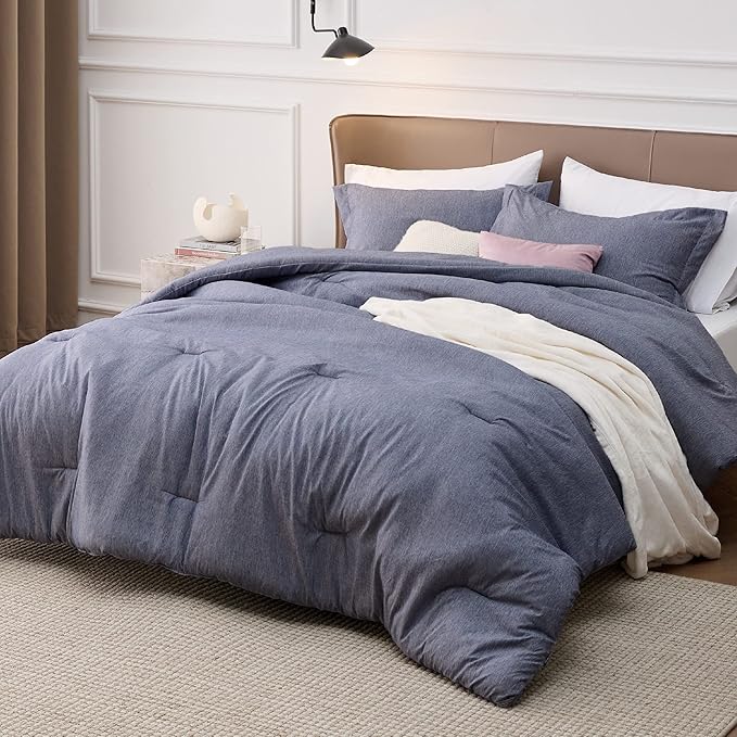 Bedsure California King Comforter Set - Denim Grey Soft Bedding for All Seasons, Cationic Dyed Bed Set, 3 Pieces, 1 California King Size Comforter (104"x96") and 2 Pillow Shams (20"x36"+2")
