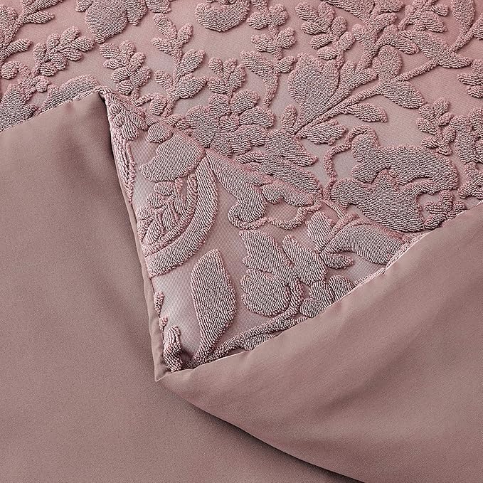 Sunshine Nicole Velvet Jacquard Comforter Set, Velvet Jacquard Face and Brushed Solid Microfiber Reverse, with Light Weight Soft Poly Fill, 3 Pieces Dusty Mauve, King