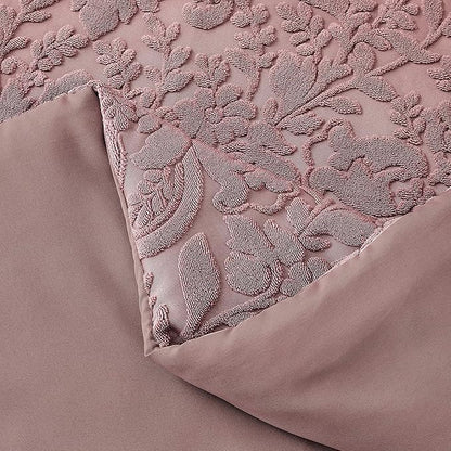 Sunshine Nicole Velvet Jacquard Comforter Set, Velvet Jacquard Face and Brushed Solid Microfiber Reverse, with Light Weight Soft Poly Fill, 3 Pieces Dusty Mauve, King