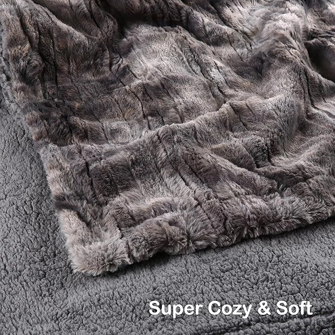 Electric Heated Blanket Throw Size 50"×60" with 4 Heating Levels & 4 Hours Auto Off, Heating Throw Plush Faux Fur, Energy Efficient, Machine Washable, Gradient Gray