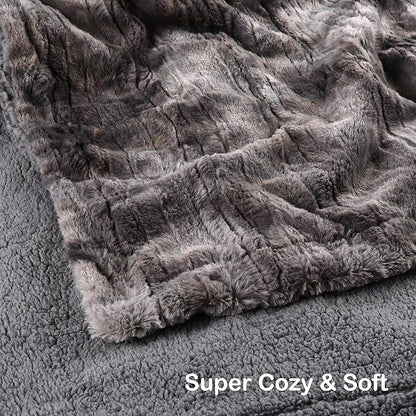 Electric Heated Blanket Throw Size 50"×60" with 4 Heating Levels & 4 Hours Auto Off, Heating Throw Plush Faux Fur, Energy Efficient, Machine Washable, Gradient Gray