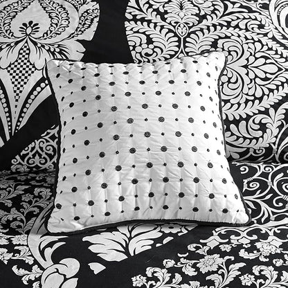 Madison Park Vienna Sateen Cotton Comforter Set, Breathable, Soft Cover, Trendy, All Season Down Alternative Cozy Bedding with Matching Shams, King, Black 7 Piece