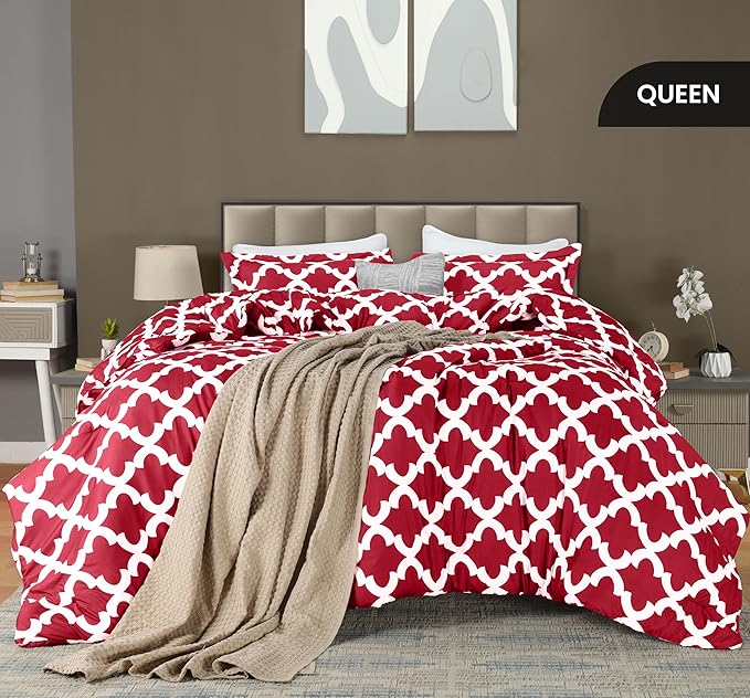 Queen Comforter Set 3 Piece Red by Utopia Bedding, Printed Comforters Queen Size, Bedding Comforters Sets, Down Alternative Soft Bed Set, 1 Comforter (88 x 88 inches) 2 Pillow Shams (20 x 26 inches)