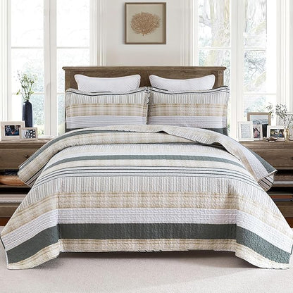 Homzard Twin Quilt, Cotton Comforter Set, Cream Grey Quilt Bedding,Reversible Lightweight Twin Bedspread,2 Pieces