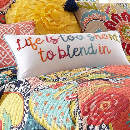 Levtex Home - Jules - Decorative Pillow (12 x 24in.) - Life is Too Short - Orange, Yellow, Blue, Red, Teal