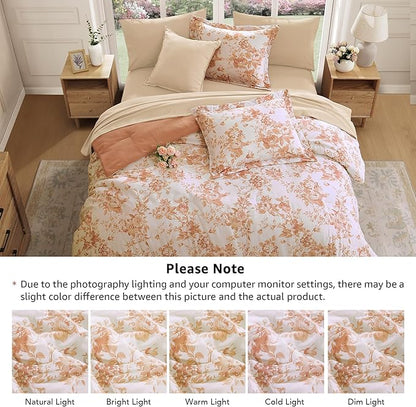 King Comforter Set -7 Pieces Autumn Leaf Floral Comforter Set for All Seasons, Bed in a Bag King with Botanical Flowers Comforter, Sheets, Pillowcases & Shams