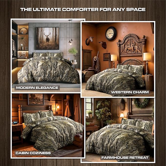 VISI-ONE Realtree Excape Camo Comforter Set Full Size 3 Piece - Cozy Soft Lightweight Microfiber Bedding Machine Washable - Rustic Hunting Lodge Cabin RV Decor - Farmhouse Gift for Nature Lovers