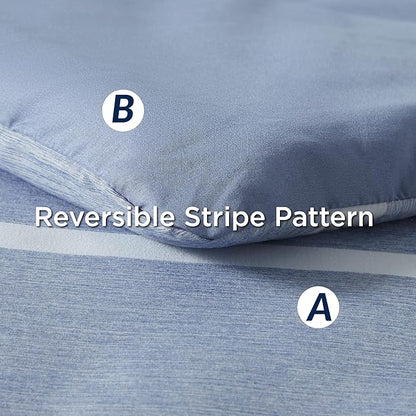 Bedsure California King Comforter Set 7 Pieces, Blue Striped Bedding Set for All Seasons, Reversible, Cationic Dyeing Bed in a Bag with Comforter, Sheets, Pillowcases & Shams