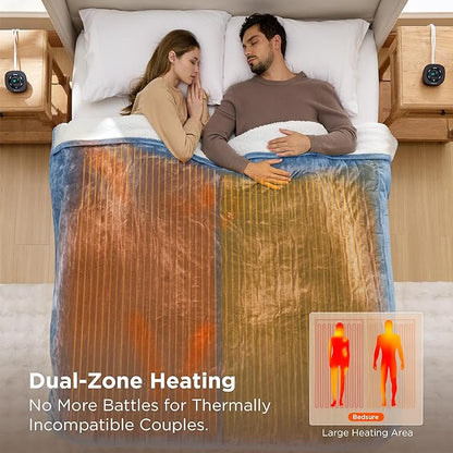 Bedsure Electric Blanket Queen Size - Dual Control Heated Blanket Queen, Fast Heating with 10 Time Settings & 10 Heat Settings, Warm Gift for Grandma (84x90 inches, Blue)