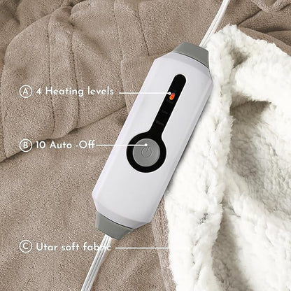 Electric Heated Blanket 90"x100" King Size Microplush Cover Blanket, 4 Heat Settings & 10 Hours Auto Off, Cozy & Warm for All Night, Machine Washable, Light Brown