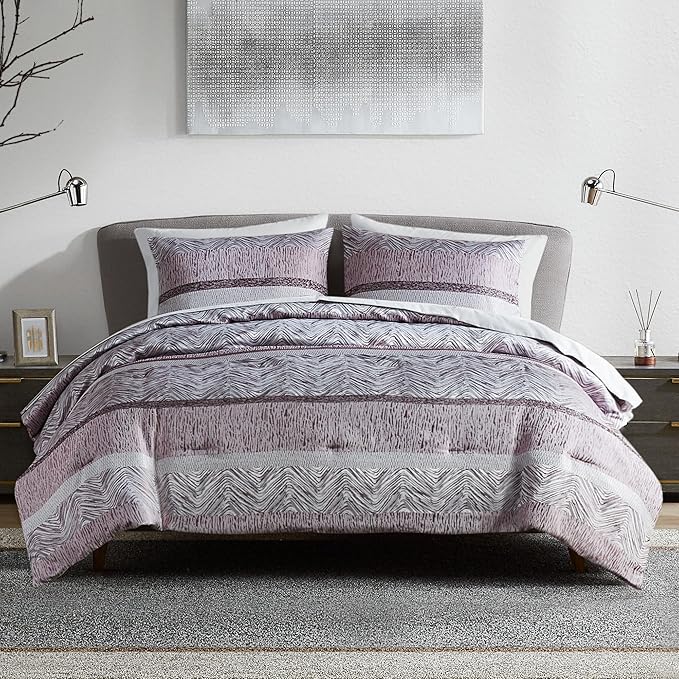 Comfort Spaces Purple Queen Comforter Set - 7 Pieces Trendy Modern Jacquard Bedding Sets with Sheets, All Seasons Skin-Friendly, Lightweight & Soft Microfiber Queen Bed Set, Shams, Queen