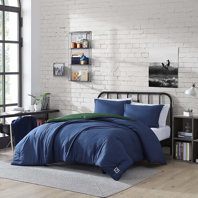 Nautica - Twin/Twin XL Comforter Set, Reversible & Ultra-Soft Bedding, Deep Pockets, 5 Piece Bonus Bed Set with Matching Bed Sheets, Pillowcase, & Tote Bag (Captain's Blue/Green)