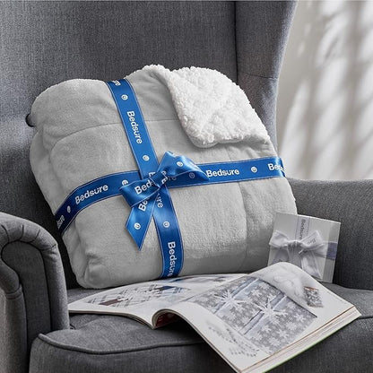 Bedsure GentleSoft Sherpa Fleece Blankets King Size for Bed - Thick and Warm Throw for Women and Men, Soft Fuzzy Plush King Blanket for Winter, Non-Heated, Light Grey, 108x90 Inches