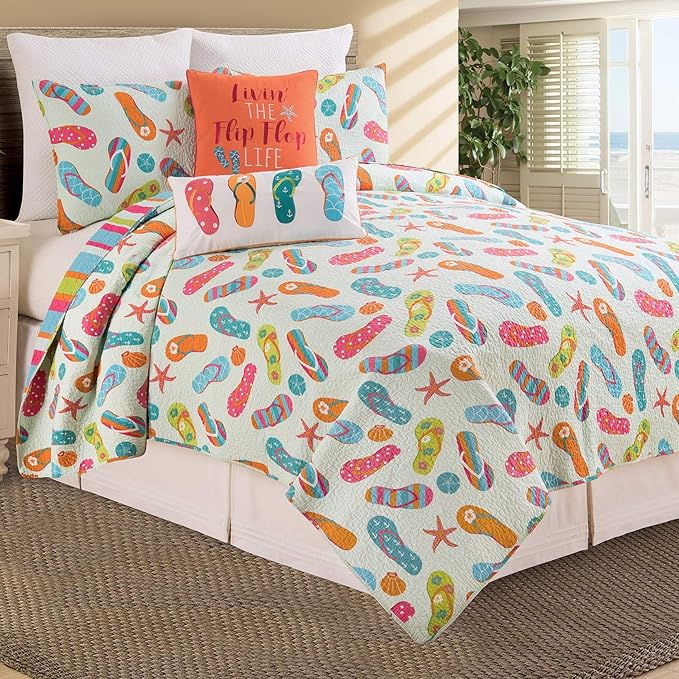 C&F Home Orange Flip Flop Life Beach Embroidered Cotton Blend Accent Throw Pillow Summer Sandals Nautical Coastal Tropical Caribbean Home Living Room Sofa Couch Chair Bed Bedroom Decor Decoration