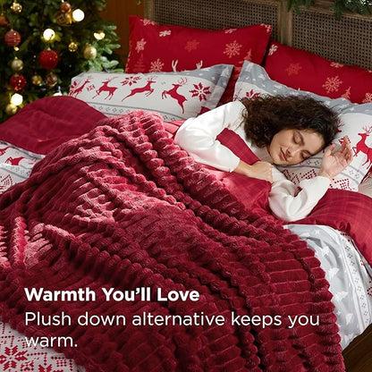 Bedsure Christmas Twin Comforter Set - 4 Pieces Christmas Twin Bedding Set, Bed in a Bag with 1 Soft Reindeer Reversible Comforter, 1 Pillow Sham, 1 Throw Blanket and 1 Decorative