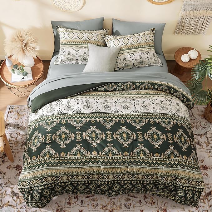 Geniospin King Size Comforter Set- 7 Pieces Boho Bed in a Bag, Western Bedding Set for All Seasons, Soft Aztec Bedding, Lightweight Comforter Bed Set with Sheets, Pillowcases & Shams