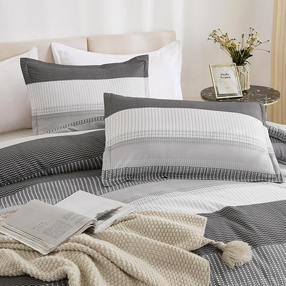 Litanika Dark Grey California King Comforter Set - 3 Pieces Cal King Oversized Lightweight Summer Colorblock Stripe Bedding Set (104x96In, 2 Pillowcases)