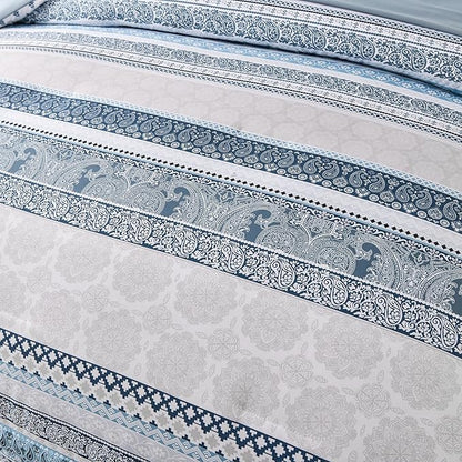 Cottolester Boho Comforter Set Full Size Light Blue Comforter Set 8 Piece Bed in a Bag Striped Paisley Bedding Sets