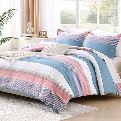 Litanika King Comforter Set SeaSault - 3 Pieces Lightweight Fluffy Bedding Comforter Sets, All Season Down Alternative Comforter (1 Comforter, 2 Pillowcases)