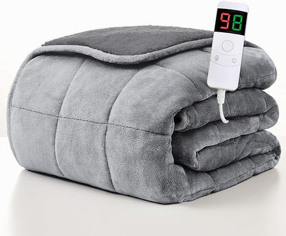Homemate Heated Weighted Blanket for Adults - 50"x60" 12lbs Electric Throw Fast Heating Heavy Blanket 1/2/4/6/8 Hour Auto Off 10 Heat Levels Over-Heat Protection Comfortable Flannel Sherpa