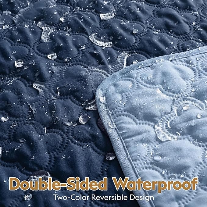 Waterproof Dog Blanket, Couch Cover for Dogs Washable, Reversible Dog Bed Cover, Couch Furniture Protector. (Dark＆Light Blue, 52 X 82 Inch - 1 Pack)