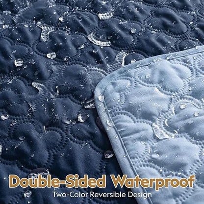 Waterproof Dog Blanket, Couch Cover for Dogs Washable, Reversible Dog Bed Cover, Couch Furniture Protector. (Dark＆Light Blue, 68 X 82 Inch - 1 Pack)
