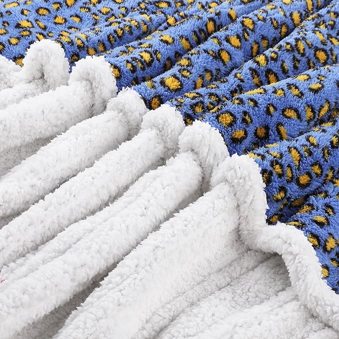Electric Heated Blanket Throw Size 50"×60" with 9 Heating Levels & 1-10 Hs auto Off, Heating Throw Double Sided Sherpa, Energy Efficient, Machine Washable, Leopard Print Blue & Yellow
