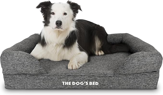 The Dog’s Bed Orthopedic Memory Foam Dog Bed with Bolsters, Linen Fabric, Grey Linen, L