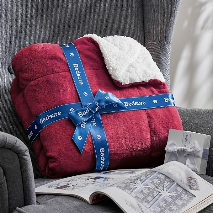 Bedsure GentleSoft Sherpa Fleece Blankets King Size for Bed - Thick and Warm Throw for Girls and Women, Soft Fuzzy Plush King Christmas Blanket for Winter, Non-Heated, Red, 108x90 Inches