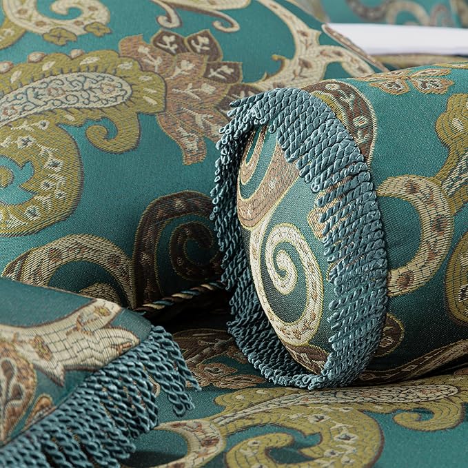 Chezmoi Collection Adelle 7-Piece Paisley Jacquard Embroidered Comforter Bedding Set, Queen, Teal