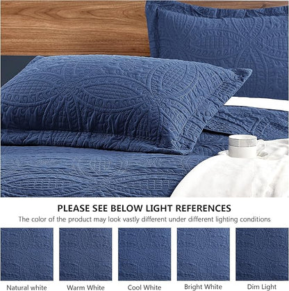 Love's cabin Quilts for Queen Bed Navy Blue Bedspreads - Soft Bed Summer Lightweight Bedspread Comforter - Modern Style Coin Pattern Coverlet for All Season - 3 Pieces (1 Quilt, 2 Pillow Shams)