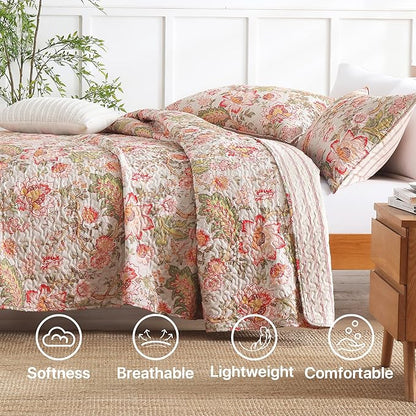 Quilt Set King Size Floral Patchwork Quilted, Soft Comforter Set Bedding Sets, Coverlet Bedspread Decorative Quilts with 2 Pillow Shams, (90"x104", 3 Pieces)