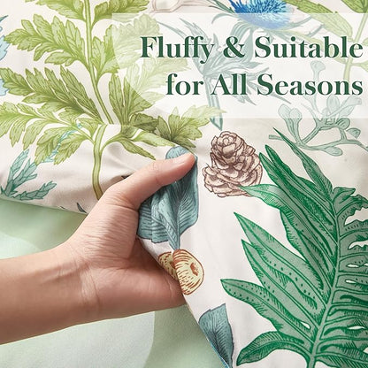 King Comforter Set - 3 Pieces Botanical Bedding Comforter Set, 1 Soft White Green Plant Flowers Comforter (104"x90") and 2 Pillow Shams(20"x36") Ultra-Soft Comfort Suitable for All Seasons