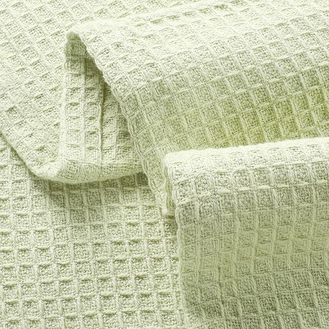 Glamburg 100% Cotton Thermal Blanket, Breathable King Size Waffle Blanket, All Season Sage Green