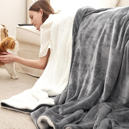 Bedsure GentleSoft Sherpa Fleece Blankets King Size for Bed - Thick and Warm Throw for Women and Men, Non-Heated, Soft Fuzzy Plush King Blanket for Winter, Grey, 108x90 Inches