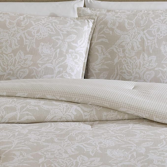 Nautica - King Comforter Set, Reversible Cotton Printed Slub Bedding with Matching Shams, Medium-Weight for Year Round Use, Oeko-Tex Certified (Tortola Beige)