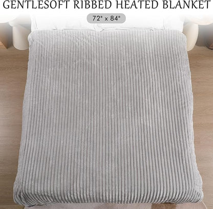 Electric Blanket Heated Full Blanket, Super Soft Flannel & Sherpa Electric Full Blanket with 6 Fast Heating Levels, 10 Hours Auto Off & OverHeat Protection, Machine Washable, 72'' X 84'', Light Gray