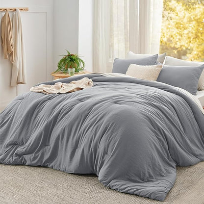 Bedsure Oversized King Comforter Set, Grey Soft Prewashed Bedding for All Seasons, 3 Pieces GentleSoft™ Bed Set, 1 Lightweight Comforter (120"x98") and 2 Pillowcases (20"x36")
