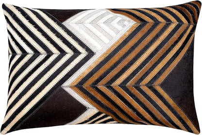 CANVELLO Genuine Cowhide Leather Decorative Throw Pillows - Handmade Patchwork Accent Pillows for Sofa, Couch, Chair - Southwestern Feather Down Insert Included (Rectangular (16"x24"))